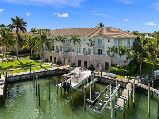 view of dock with a water view