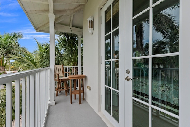 balcony featuring french doors