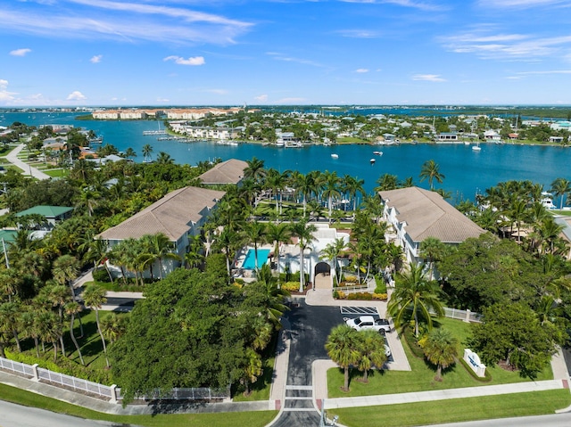 aerial view featuring a water view