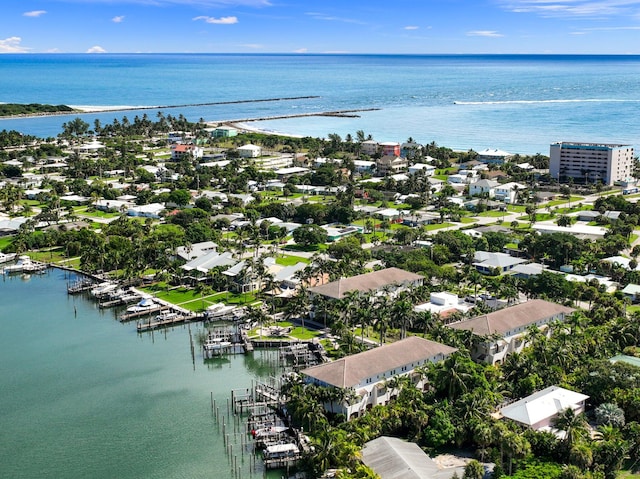 drone / aerial view featuring a water view