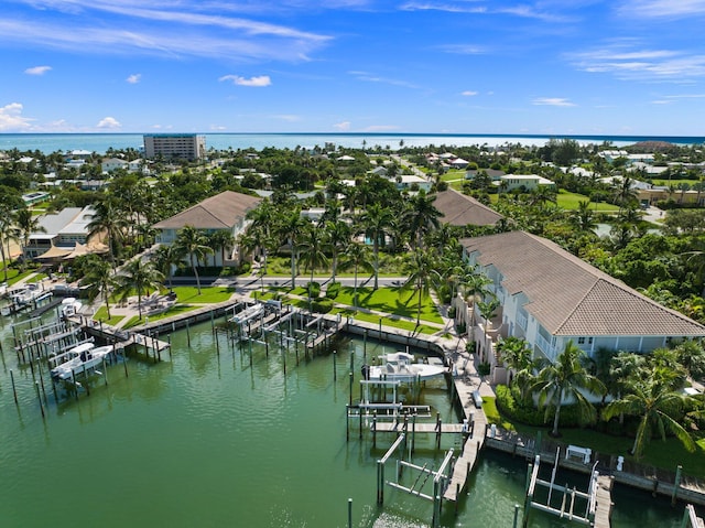 aerial view featuring a water view