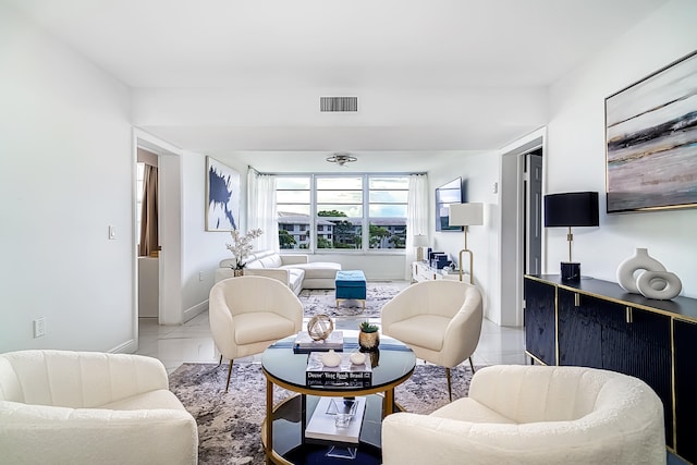 living room featuring light tile patterned flooring