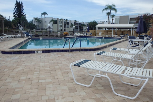 view of pool featuring a patio