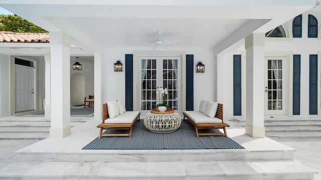 7515-7425 S Flagler Dr, West Palm Beach, FL 33405 - view of patio / terrace featuring french doors and a ceiling fan