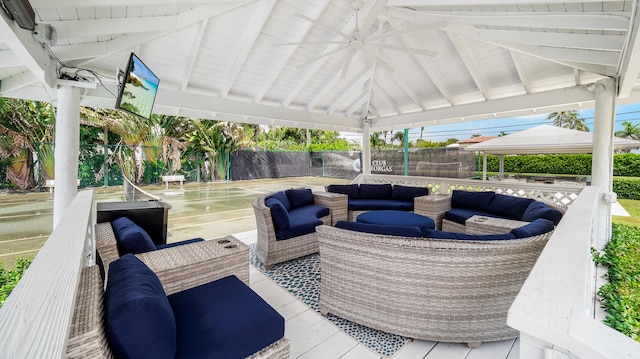 view of patio with a gazebo and an outdoor living space