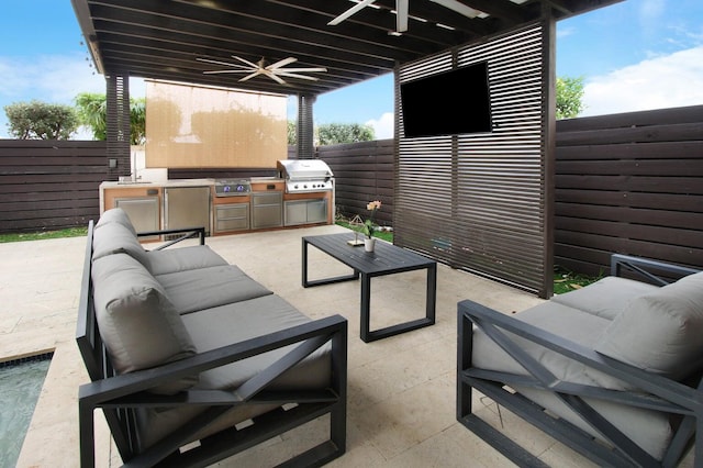 view of patio featuring an outdoor living space and grilling area