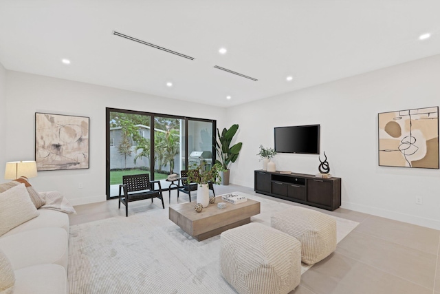 living room featuring light tile patterned floors