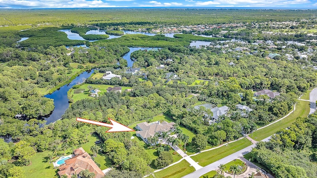 aerial view with a water view