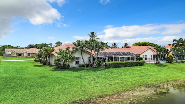 view of yard featuring a lanai