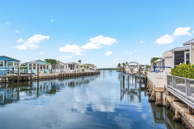 dock area with a water view