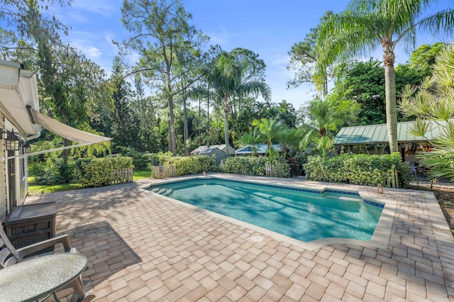 view of swimming pool featuring a patio area