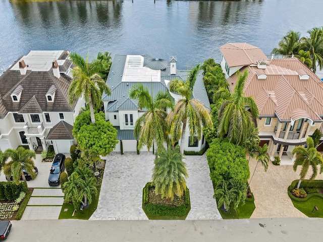 aerial view featuring a water view