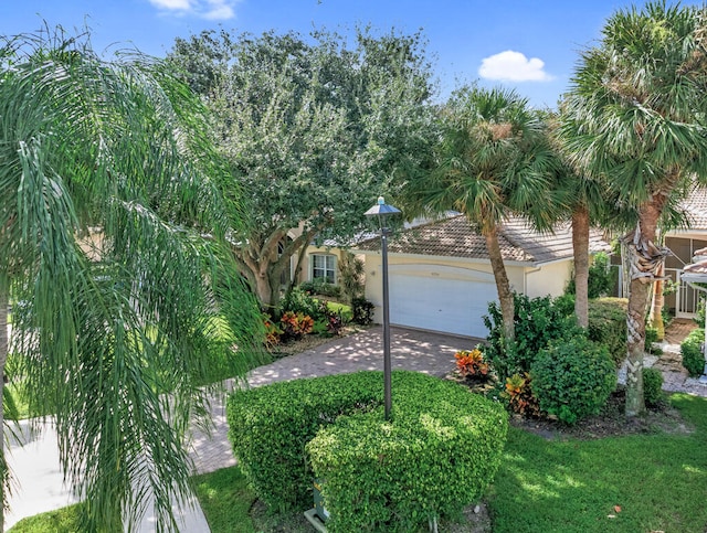 view of front facade featuring a front lawn and a garage