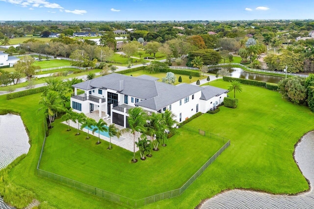 bird's eye view featuring a water view