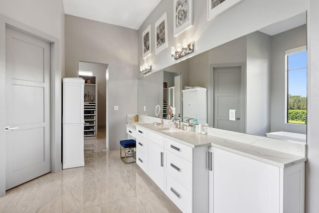 bathroom with a bathing tub and vanity