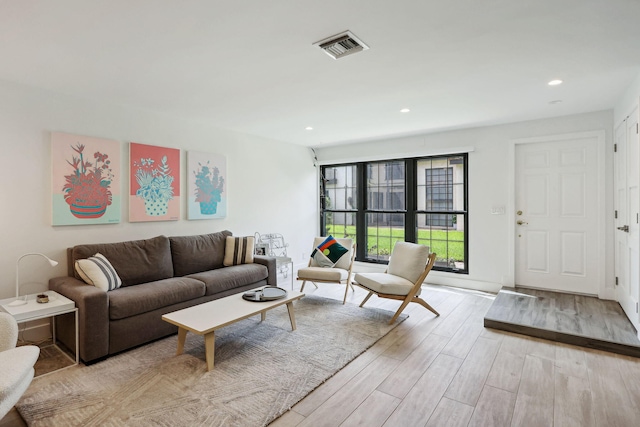 living room with light wood-type flooring