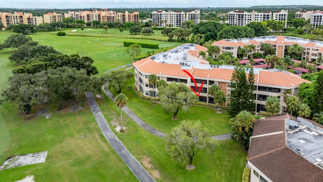 drone / aerial view featuring golf course view