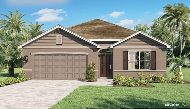 view of front facade with a garage and a front yard