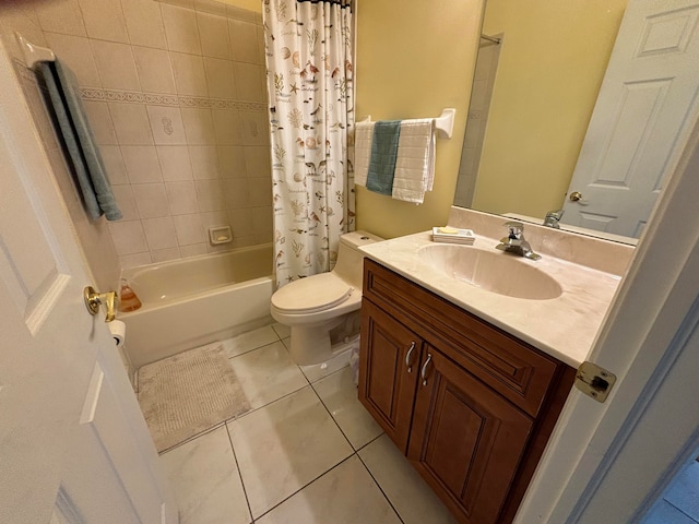 full bathroom with vanity, toilet, tile patterned floors, and shower / bath combo with shower curtain