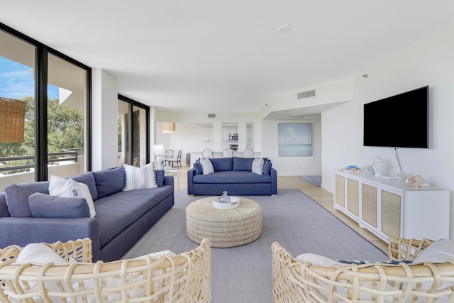 living room with expansive windows