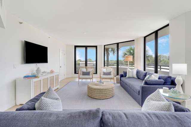 living room with a wall of windows