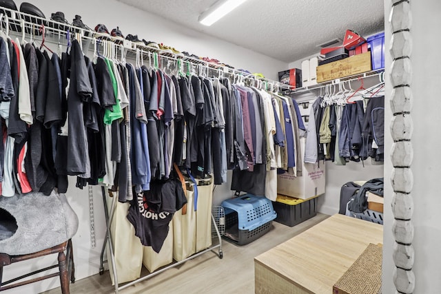 spacious closet featuring light hardwood / wood-style floors