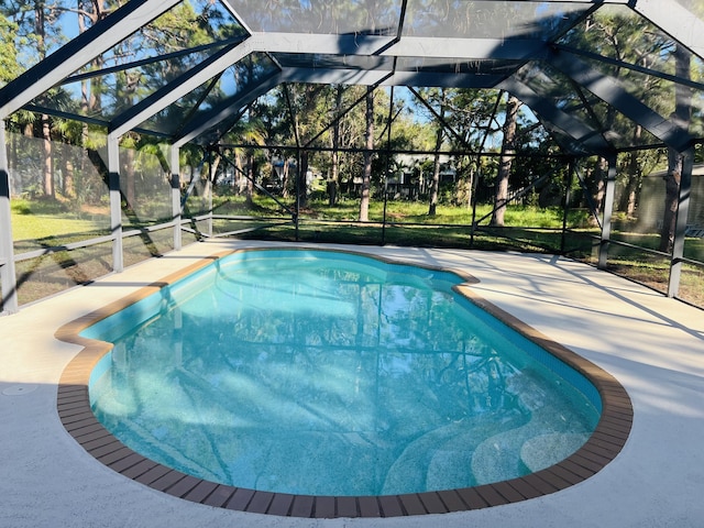 view of swimming pool with a lanai