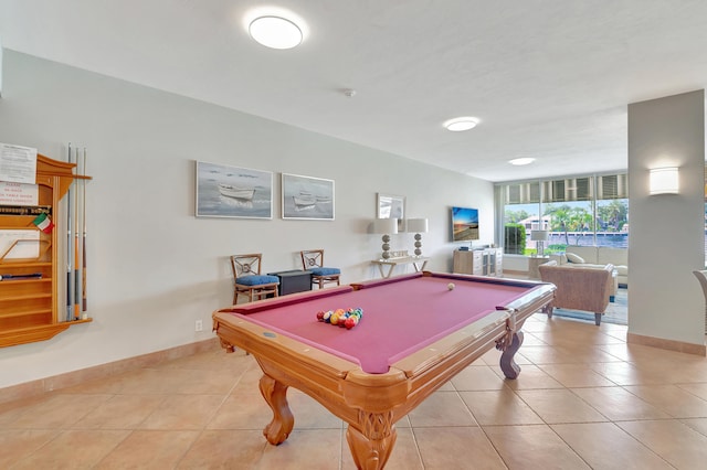 playroom featuring light tile patterned floors and pool table