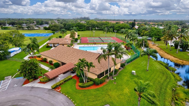 aerial view with a water view