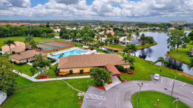 aerial view with a water view