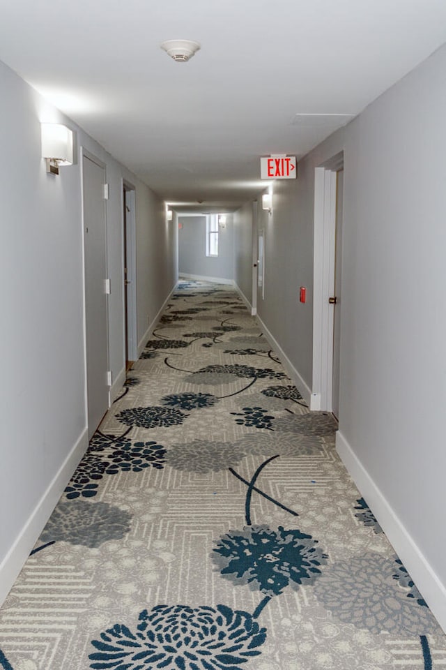 hall with carpet floors and baseboards