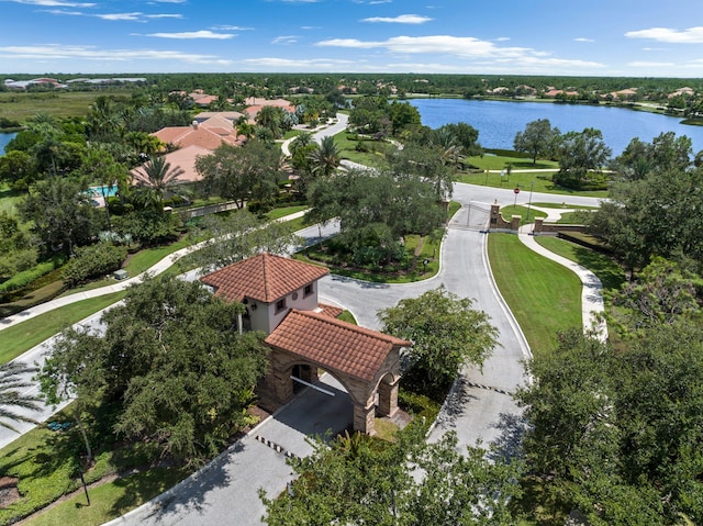 bird's eye view featuring a water view