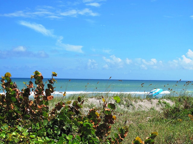 view of water feature with a beach view