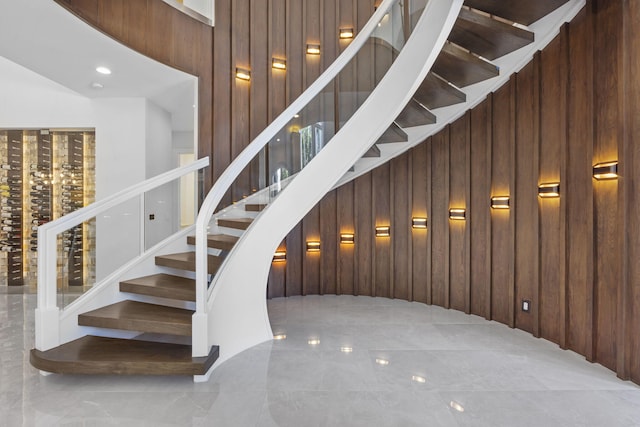 stairs with wooden walls