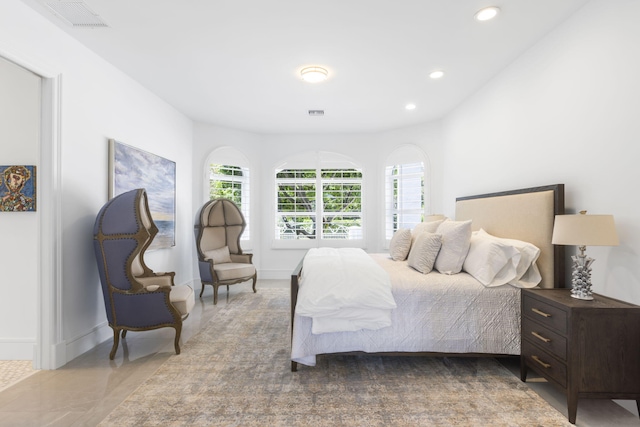 bedroom featuring recessed lighting, visible vents, and baseboards