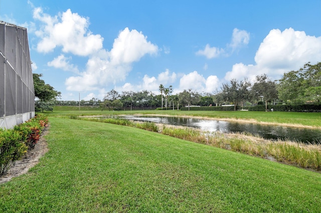 view of yard with a water view