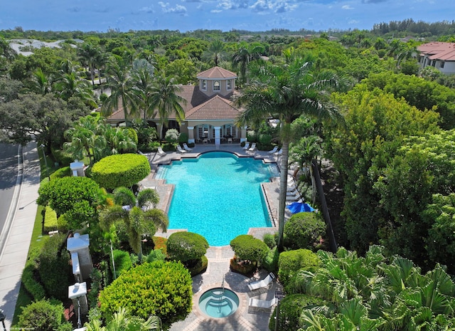 view of swimming pool with a patio