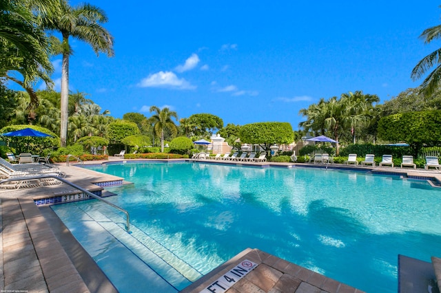 view of swimming pool with a patio area