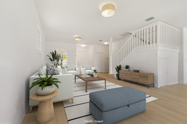 living room featuring light wood-type flooring