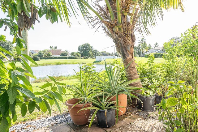 view of patio / terrace with a water view