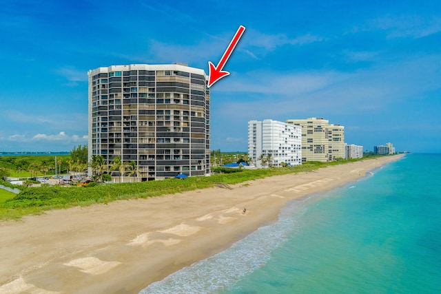 exterior space with a view of the beach and a water view