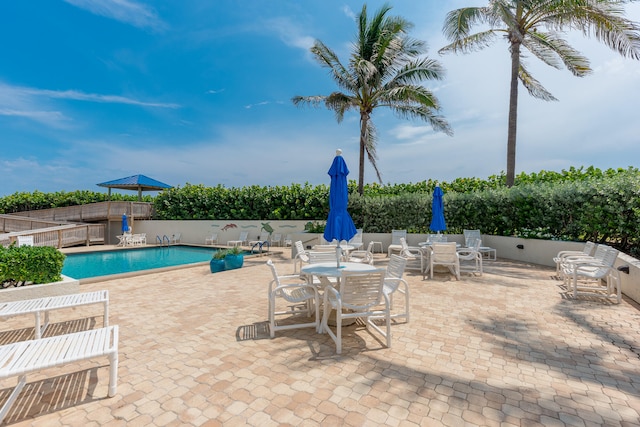 view of swimming pool featuring a patio