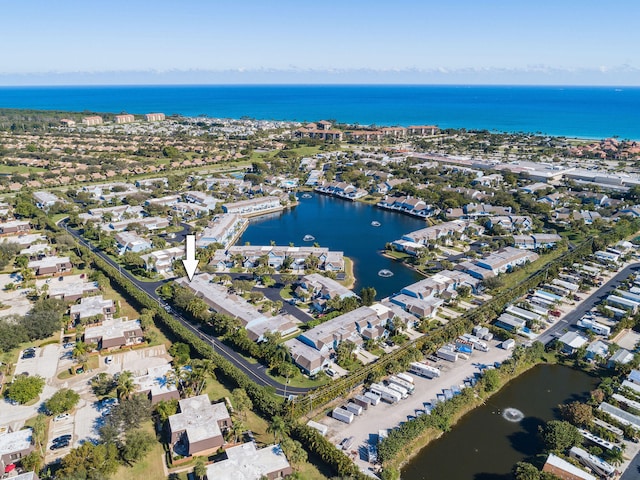 aerial view featuring a water view