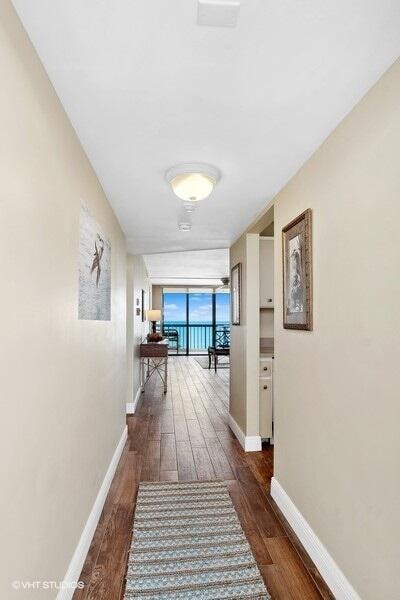 corridor featuring dark hardwood / wood-style flooring