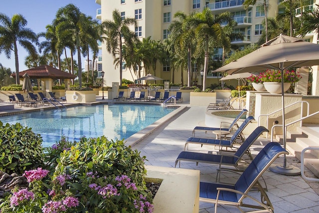 view of pool featuring a patio