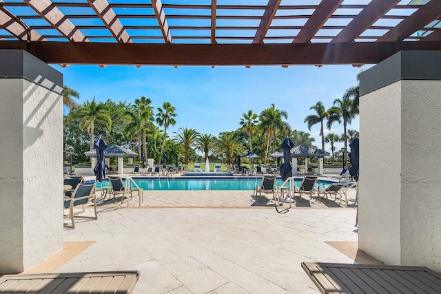 view of swimming pool featuring a gazebo, a pergola, and a patio area