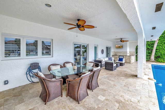 view of patio / terrace featuring ceiling fan and an outdoor hangout area