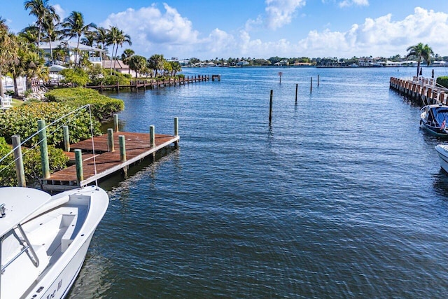 view of dock with a water view