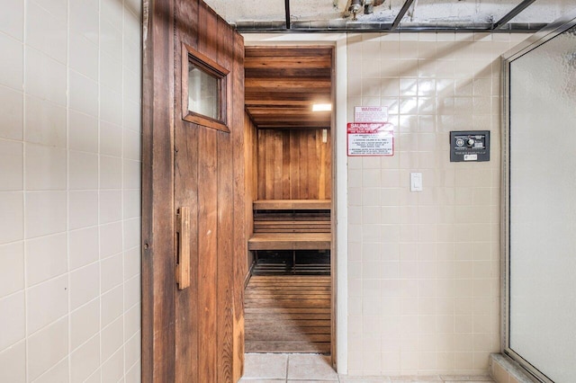 view of sauna / steam room with tile patterned flooring