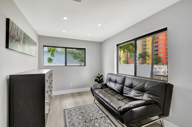 living room with light hardwood / wood-style flooring